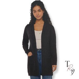 Gap NWT Longline Cotton Knit Open Front Cardigan in Black Size Small